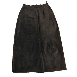 The Eagle's Eye Black Suede Midi‎ Skirt Women's Button Front Vintage Classic
